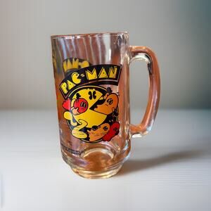 Vintage 1982 Pac Man & Ghosts Arcade Game Glass Mug Cup Beer Stein Bally Midway